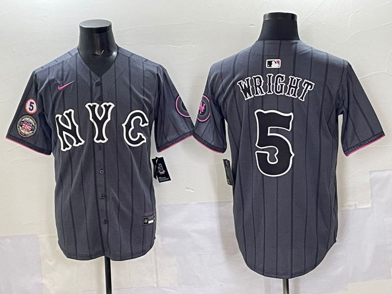 Men 2025 New York Mets #5 Wright Grey Game Nike MLB Jersey style 08